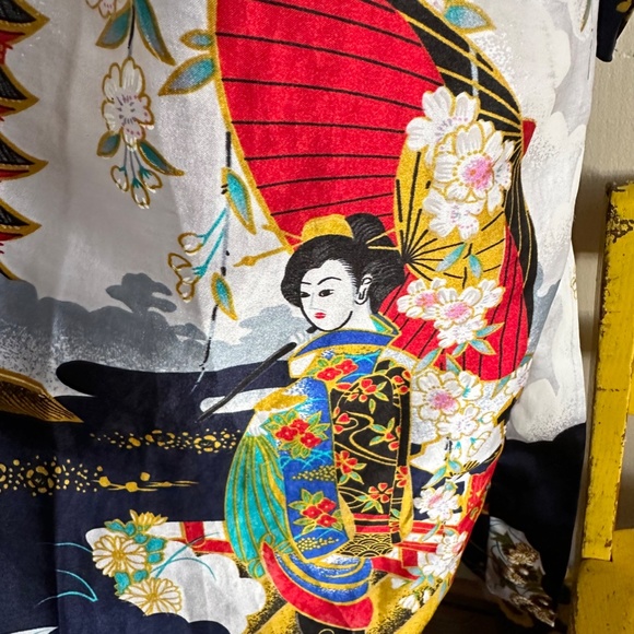 Vintage Robe Long Geisha Kimono Silver Dragon Blue De Oriental Small Medium - Picture 4 of 16